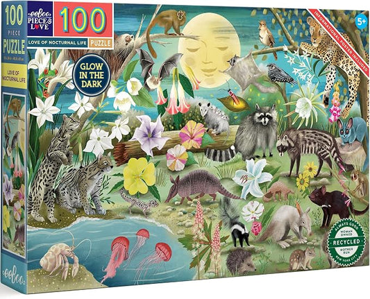 eeBoo 100 Piece Puzzle for Kids - Love of Nocturnal Life Children's Puzzle Glows in Dark, Large Pieces for Small Hands to Develop Motor Skills