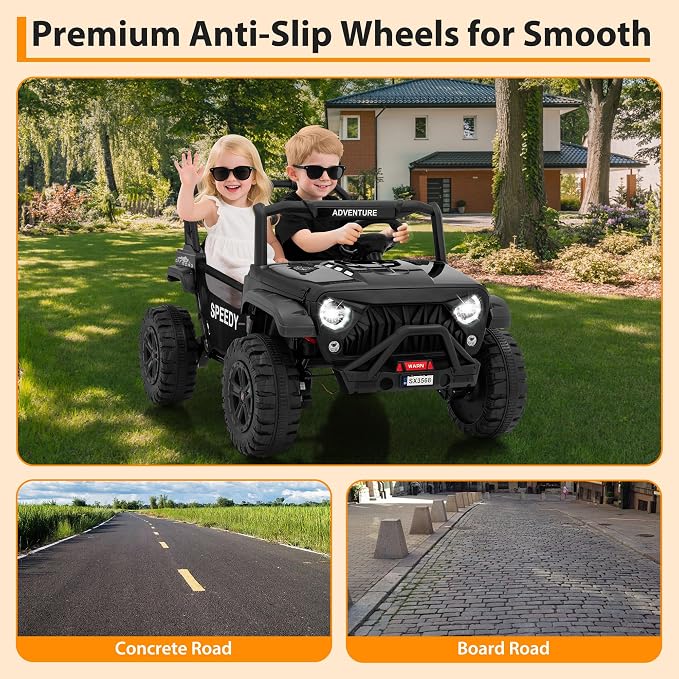 24V Ride on Car for Big Kids, Iron 2 Seater Ride on Toy, Fast 4.97MPH Truck, 4WD Kids Electric Vehicles with Remote Control, Spring Suspension, Front & Behind LED Lights, Dual Storage, Music,