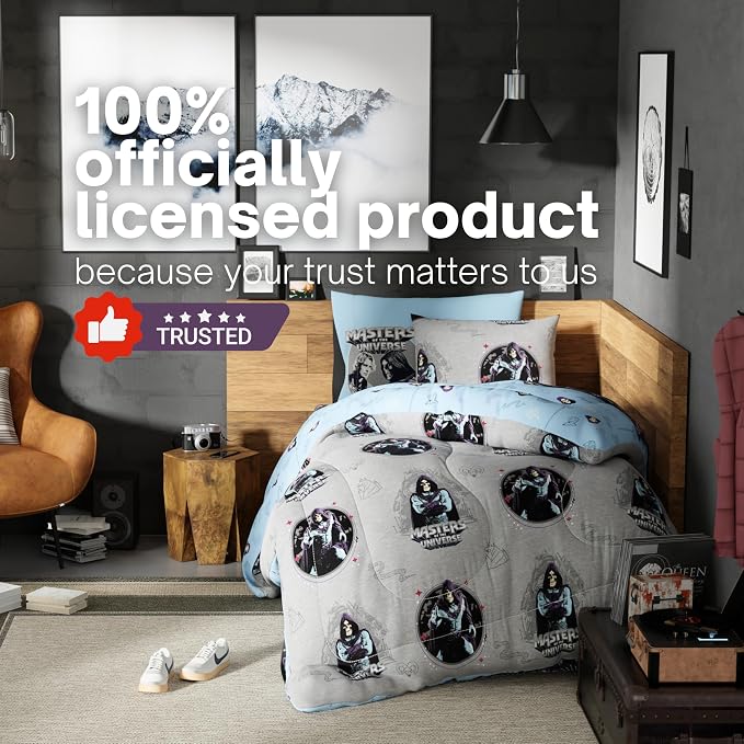 Masters of The Universe Movie Skelator Bedding Set, Twin Size 5 Piece Comforter and Sheet Set with Sham, (Officially Licensed Product) by Franco