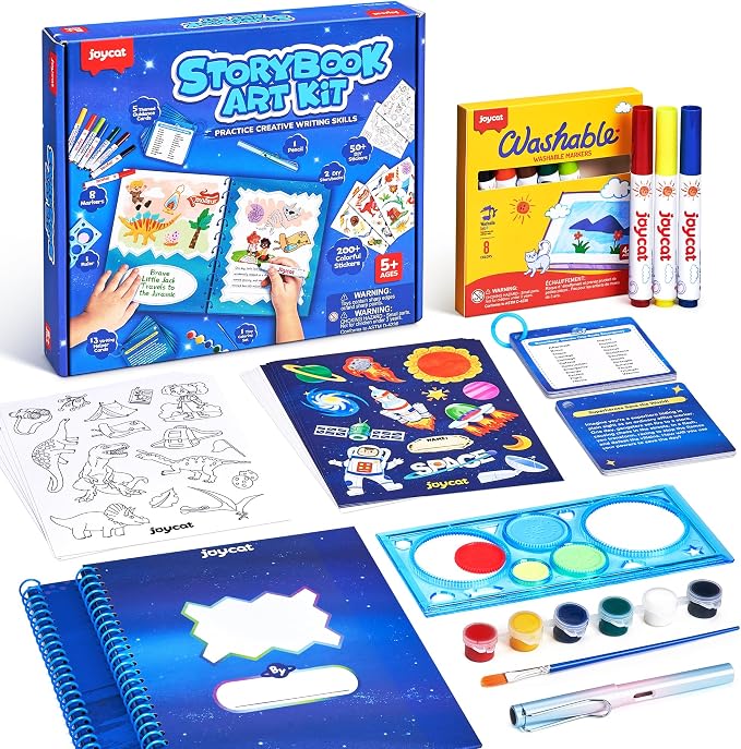Adventure Storybook Art Kit, Creative Writing & Drawing Activity Kit, Write Your Own Book, Art Kit for 6-9, DIY Craft, Scrapbooking & Journal Supplies, Hardcover Comic Book Making Kit with Spirograph