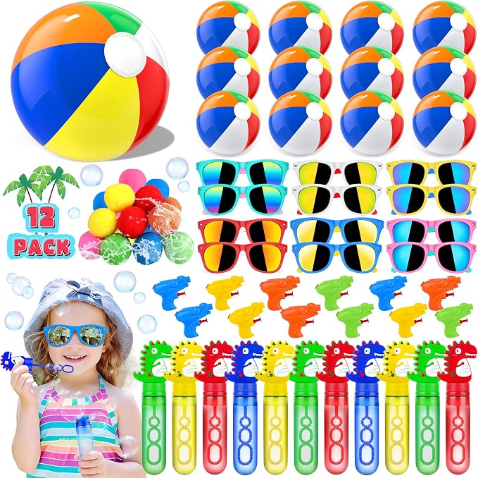GIFTINBOX Mega Pool Party Beach Favors-60Pcs Bag Stuffers for Kids Bulk, Kids Sunglasses, Bubble Wands, Summer Toys for Party Supplies Birthday, Pool Beach Toys Ages 3 4 5 6 7 8