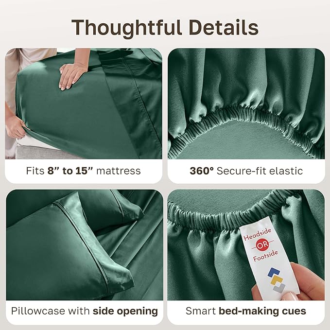 California Design Den Soft 100% Cotton Sheets Twin XL Size Set, 400 Thread Count Good Housekeeping Award Winner, Silky Sateen Weave, Long Staple Cotton Bed Sheet Set - Hunter Green