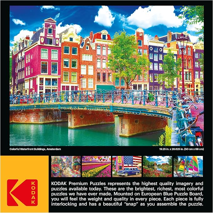 RoseArt - Kodak Premium - Colorful Waterfront Buildings, Amsterdam - 1000 Piece Jigsaw Puzzle for Adults