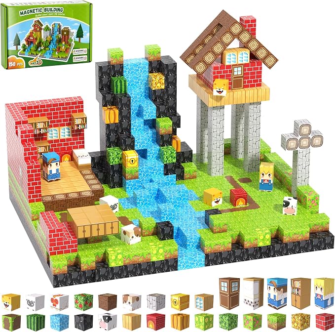 150PCS Magnetic Blocks, Magnetic Building Blocks, 0.63in Magnetic Building, STEM Game Stacking Toys for Kids, Birthday Gifts for Boys and Girls Age 3+ Years Old