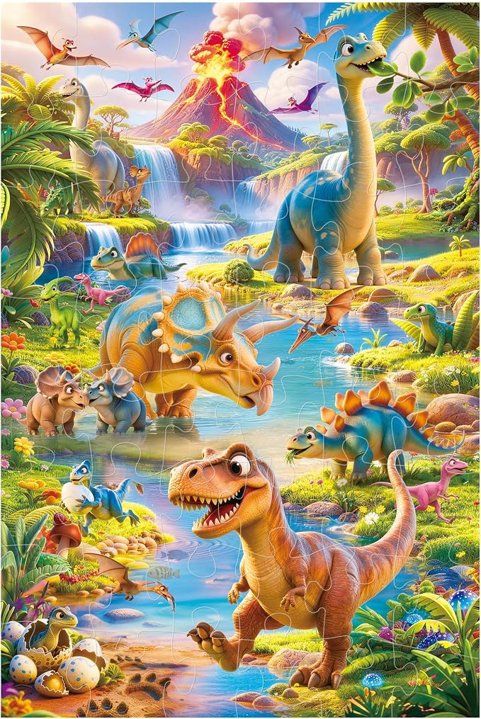 BenBen Floor Puzzles for Kids Ages 4–6, 48 Piece Jumbo 2 x 3 Ft Prehistoric Dino Jigsaw Puzzle, Large Dinosaur Floor Puzzle with Big Pieces, Educational Toy Gift for Boys & Girls