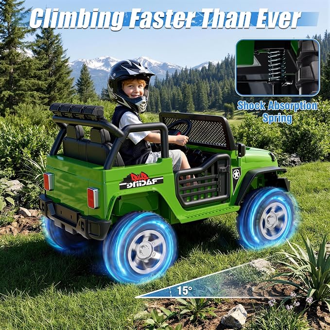 24V 4WD Ride on Truck Car w/800W Motors, 2 Seater, Remote Control, Gift Flower, 3 Speeds, Pop Music, Power 4 Wheels, 24 Volt Ride on Toy Cars for Big Kids Boys Girls, Green