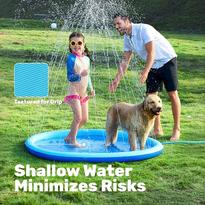 SLOOSH 60" Non-Slip Splash Pad Sprinkler - Outdoor Water Toys Play Mat for Toddlers Kids Dogs, Outside Thickened Sprinkler Pool Party Durable Backyard Fountain for Girls Boys Pets (60in, Blue)