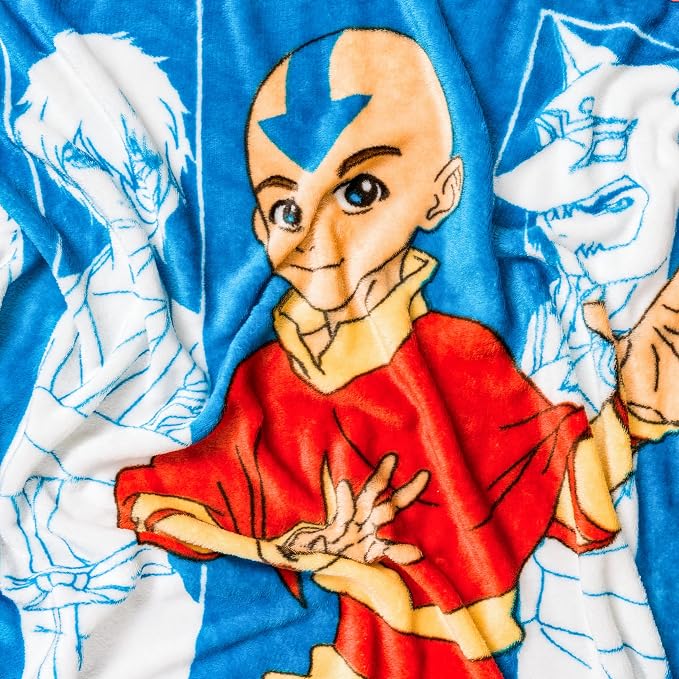 Silver Buffalo Avatar The Last Airbender Featuring Aang, Zuko, Katara, Sokka Wolf, Toph Beifong, Appa, and Momo 45" x 60" Fleece Throw, Soft and Cozy Blanket, 185 GSM
