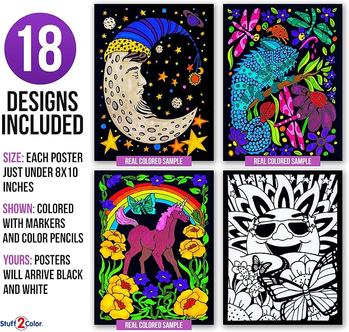 Super Pack of 18 Fuzzy Velvet Coloring Posters (Artistic Edition) - Great for Family Time, Arts & Crafts, Travel, Classrooms, Care Facilities [For All Ages: Girls, Boys, Adults, Toddlers, and More]