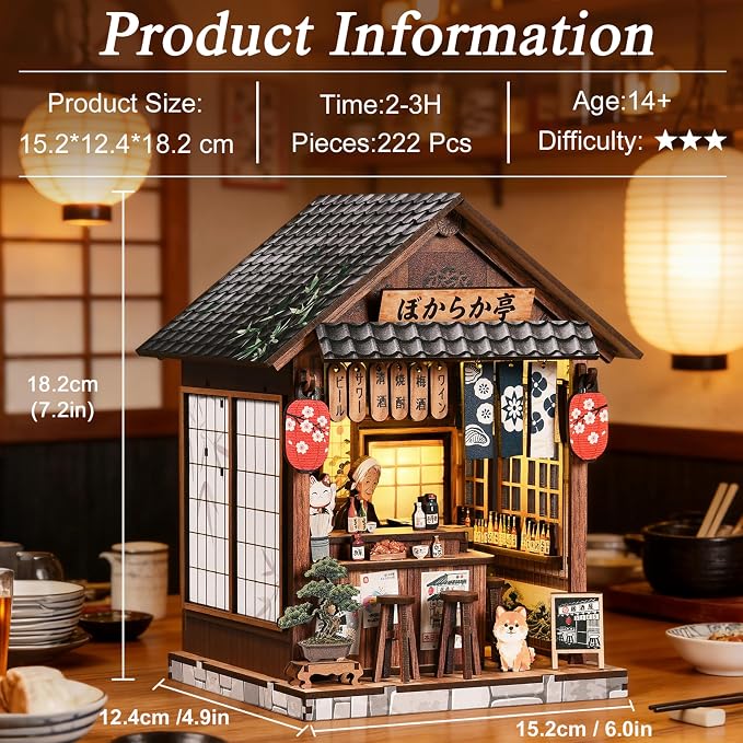 ISSEVE Japanese Izakaya Booknooks Kit for Adults Book Nook Miniature House | Bookshelf Insert Decor, 222Pcs, 3-5 Hrs Build, 3D Wooden Puzzle, Book ends Decor, DIY Crafts, Book Lovers Holidays Gifts
