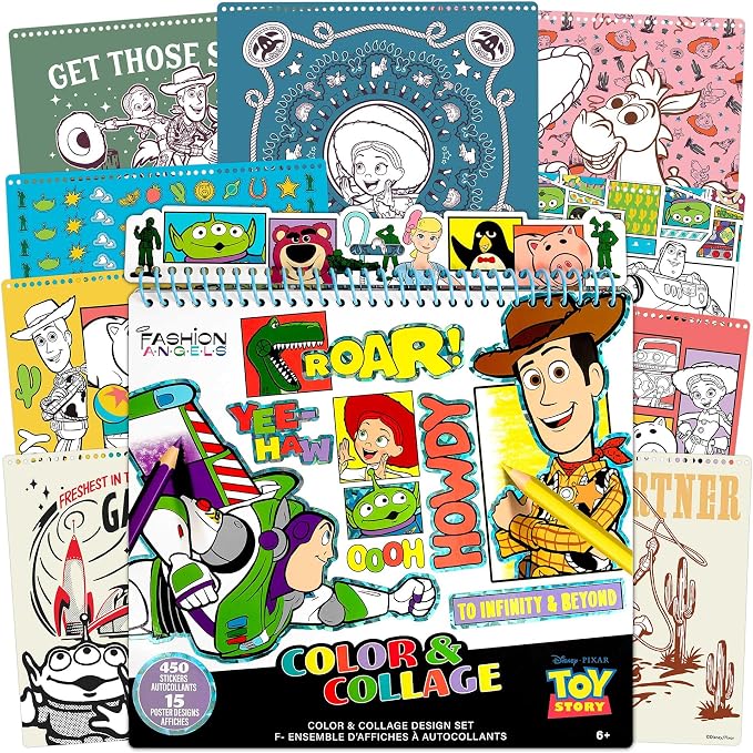 Fashion Angels Disney Pixar Toy Story Color & Collage Portfolio Set, Includes 15 Posters & 450 Stickers, Creative Art Activity Kit for Kids Ages 6+