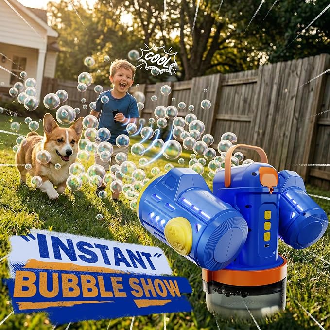 Dual-Engine Bubble Machine with Auto Rotation & RGB Lights & Remote Control,1800mA Type-C Rechargeable,700mL Tank,Bubble Maker for Kids, Party, Wedding, Backyard Outdoor Toy