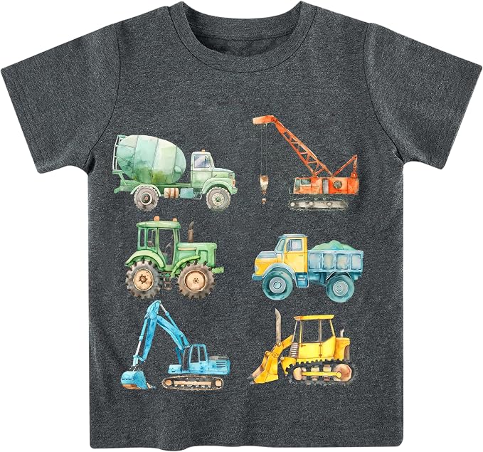 Lovekider Cotton Shirt for 3-6T Boys Truck Dinosaur Toddler Kids T-Shirt Short Sleeve Excavator Construction T-Rex Tee Shirts