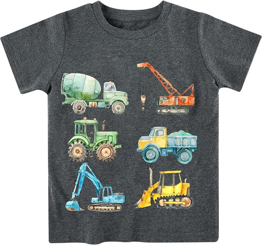 Lovekider Cotton Shirt for 3-6T Boys Truck Dinosaur Toddler Kids T-Shirt Short Sleeve Excavator Construction T-Rex Tee Shirts