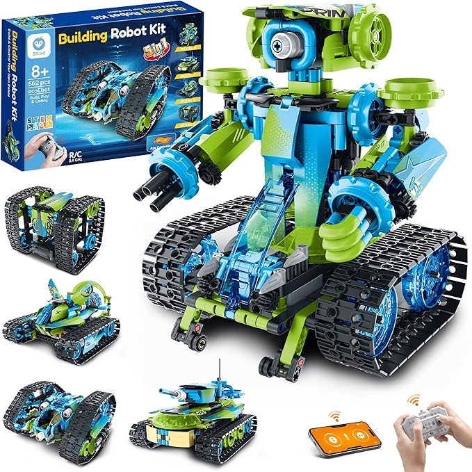 Sillbird Robot Car Building Kit with Remote Control STEM Gifts for Boys Ages 8-14, Coding Stunt Racer Toys for Kids Birthday, Buildable 5in1 Models with 662 Pieces