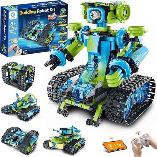 Sillbird Robot Car Building Kit with Remote Control STEM Gifts for Boys Ages 8-14, Coding Stunt Racer Toys for Kids Birthday, Buildable 5in1 Models with 662 Pieces