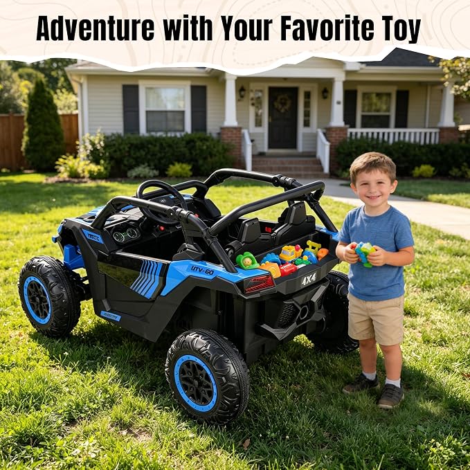 Firstness 24V Ride on Toys 800W Electric Remote Control Ride on Cars for Kids 2-Seater Riding Cars for Kids Ages 3-8, 3 Speed Mode, Music, LED Light, Off-Road UTV Ride on Truck for Boys & Girls, Blue