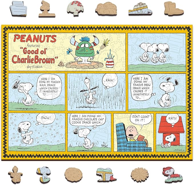 Peanuts Puzzles for Adults – Charlie Brown Wooden Puzzles, 300 Pieces Unique Shaped Jigsaw Puzzles, Snoopy Gifts for Women, 5MM Thick, Officially Licensed Merchandise – Good Ol Comic, 15.1" x 10.6"