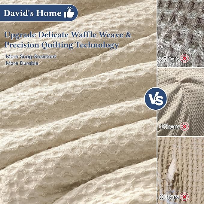 David's Home Waffle Weave Comforter Set 2PCS Twin Size, Soft Breathable Lightweight Cozy Skin-Friendly Warm for All Season, Elegant Aesthetic Home Decor Bedding Set with Pillow Shams, Linen