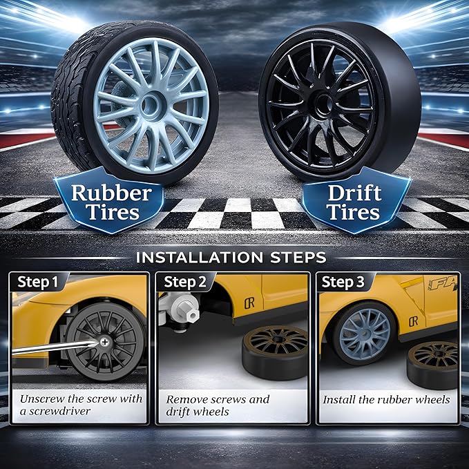 Remote Control Car RC Drift Car 2.4GHz 1:24 Scale 4WD 20KM/H High Speed Model Vehicle with LED Lights Drifting Tire Racing Sport Toy Car for Adults Boys Girls Kids Gift 2Pcs Rechargeable Batteries
