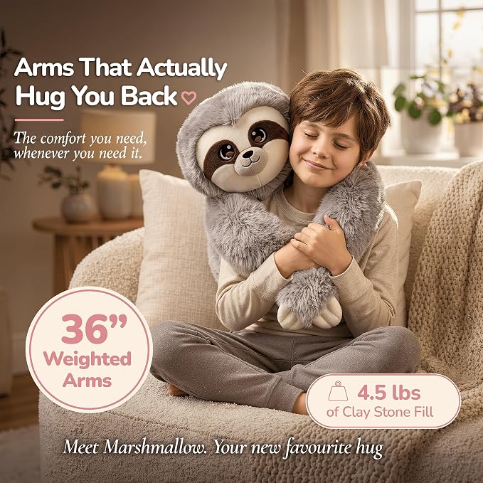 Huggle Healers Weighted Stuffed Animals for Adults, Teens and Kids - 36 Inch Long Plush Arms for Hugs - 4.5lb Sloth Stuffed Animal Plushies - Marshmallow Sloth