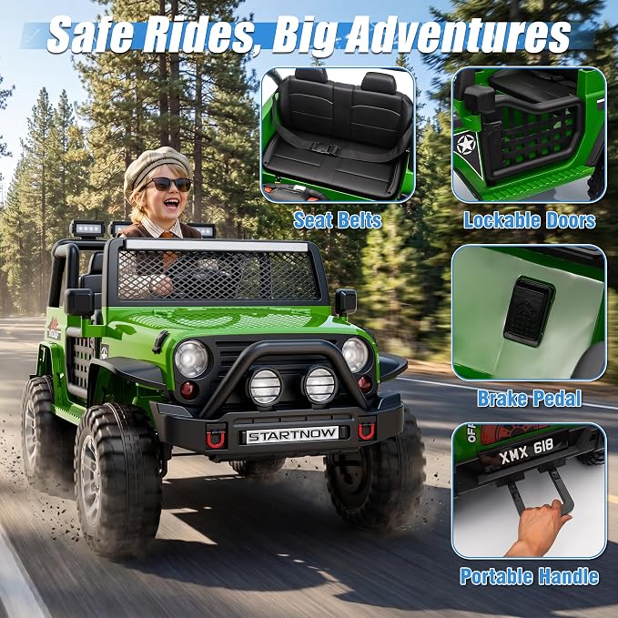 24V 4WD Ride on Truck Car w/800W Motors, 2 Seater, Remote Control, Gift Flower, 3 Speeds, Pop Music, Power 4 Wheels, 24 Volt Ride on Toy Cars for Big Kids Boys Girls, Green