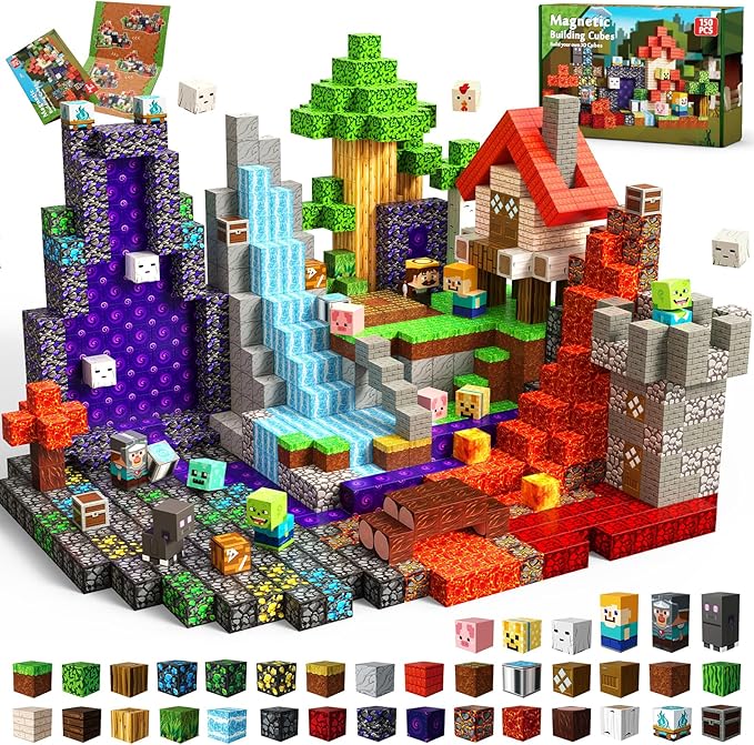 Magneverse Magnetic Blocks - 150 PCS Magnetic Building Blocks for Kids, Magnet Building Cubes for Boys Girls, STEM Montessori Sensory Toys Stacking for 3 4 5 6 7 8 9 10 11 12 13 Birthday Gift