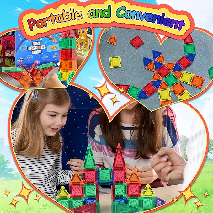 100pcs Mini Magnetic Tiles, Travel Kids Toys STEM Magnet Toy, Easter Basket Stuffer for Toddler Magnetic Blocks Building Preschool Learning Sensory Montessori Toy for Boys and Girls