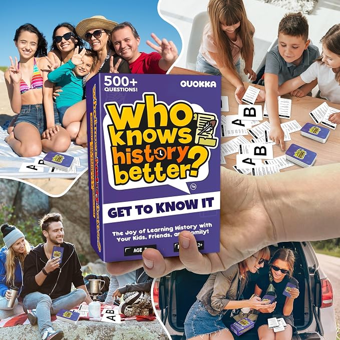 Board Games for Kids 8-12 – Family Card Games for Kids and Adults – History Trivia Cards for Family Game Night – Who Knows History Better – 500+ Questions – Fun Card Game for Families and Teens