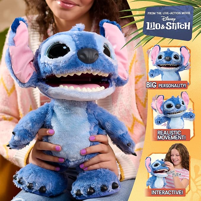 Disney Stitch Ultimate Stitch Interactive 17" Plush Toy, 100+ Sounds & Reactions, Inspired by Disney’s Live-Action Lilo & Stitch Film, New Movie Toy for Fans, Girls, Boys, Kids 3+ by Just Play