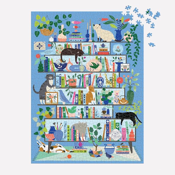 Galison Purrfect Nook – 1000 Piece Jigsaw Puzzle Featuring Artwork of A Lively Cozy Shelf Made for Bibliophiles and Cat Lovers Alike