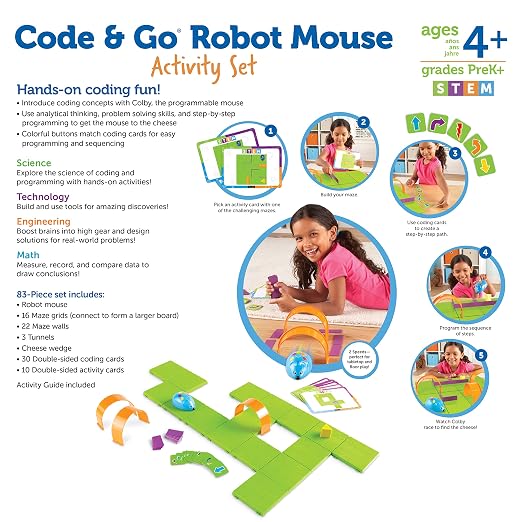 Learning Resources Code & Go┬« Robot Mouse Activity Set, ScreenΓÇæFree Coding Robot Toy, Early Programming for Kids Ages 4+, STEM Robotics Kit