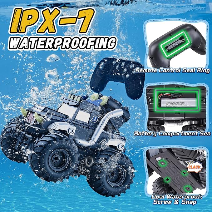 3-in-1 Amphibious Remote Control Car, RC Boat/Water Gun, 2.4GHz All Terrain Waterproof Monster Trucks for Boys Age 4-7 W/2 Batteries 70 min, Birthday Gift Pool Toys for Kids Ages 4-8
