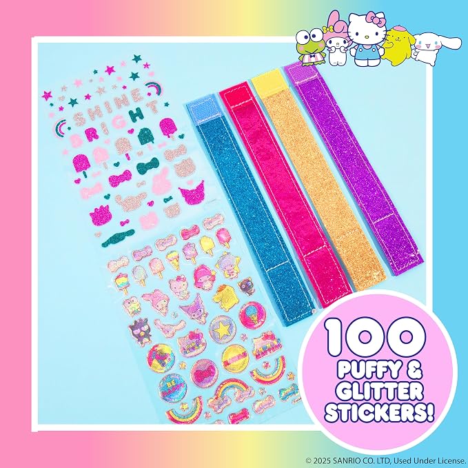 Hello Kitty® and Friends Sparkle Bracelets, Customize 4 Reversible Glitter Bracelets for Kids with Puffy Stickers, Kawaii Jewelry Craft, Cute Girls' Jewelry Kit, DIY Accessories Gift Ages 3+