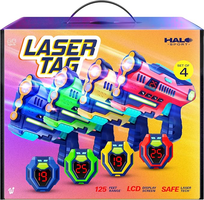 Halo Sport Laser Tag Set of 4 - Gifts for 8 9 10 11 12 13 Year Old Boy Gifts Birthday - Toys for Boys Ages 8-12 Years - Teens Boys Toys Age 8-10 Years Gift - Lazer Tag Guns & Vests (4 Pack)