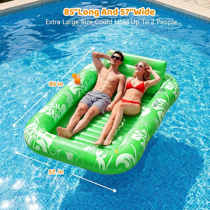 Inflatable Tanning Pool Lounger Float with Sprinkler, 77" x 48" Pool Floats Adult with Pillow, 6 in 1 Suntan Tub Raft Floatie with Drink Holder Sunbathing Water Lounge