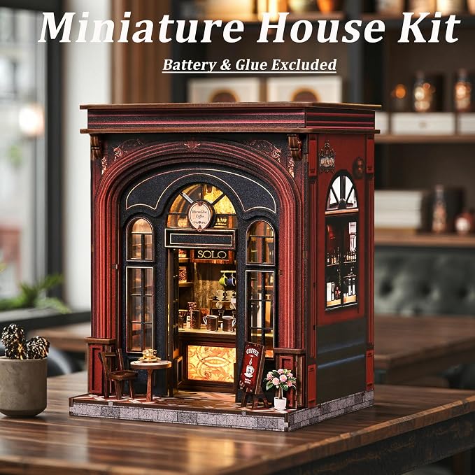 ISSEVE Coffee Shop Book Nook Kit for Adults with LED Light, Bookshelf Decor | DIY Miniature Dollhouse, Book Ends Decor, Gifts for Book Lovers Women Family Friends, Holiday Gift, 3D Wooden Puzzle