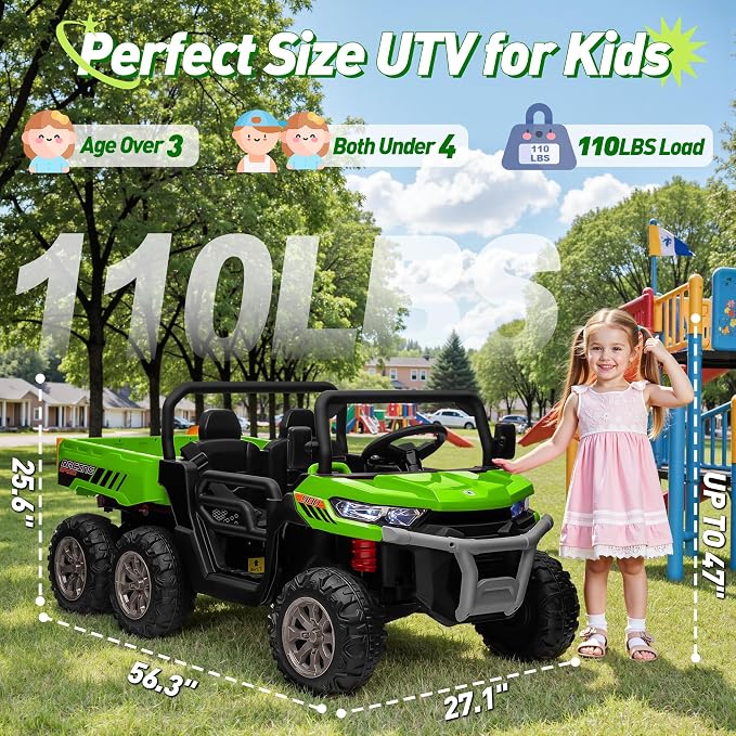 24V Ride on Dump Truck, XL 2 Seater Ride on Cars with Remote Control, 4x200W Powerful Motors, 6-Wheel Suspensions, Electric Dump Bed, Shovel, Kids UTV for Boy Girl