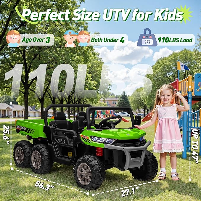 24V Ride On Dump Truck Car for Big Kids 2 Seater XL, 4WD 6-Wheels Battery Powered Ride On Toy with Remote Control, 800W Powerful Motors, Dump Bed & Shovel, Electric UTV for Boys Girls