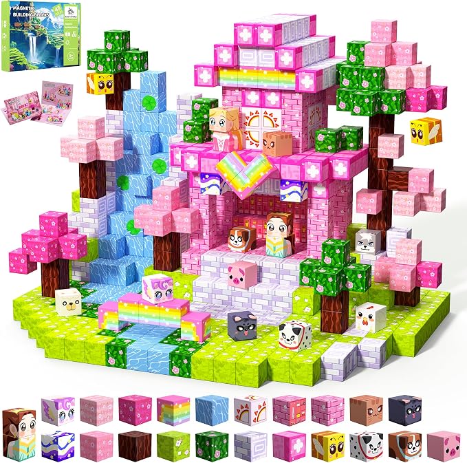Magnetic Blocks, 48PCS Magnetic Building Cube Set for Kids Ages 3+, Constructions STEM Stacking Tiles Toy Building Birthday Gifts for Girls