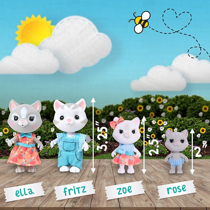 Honey Bee Acres The Purringtons Cat Family, 4 Miniature Doll Figures, Small