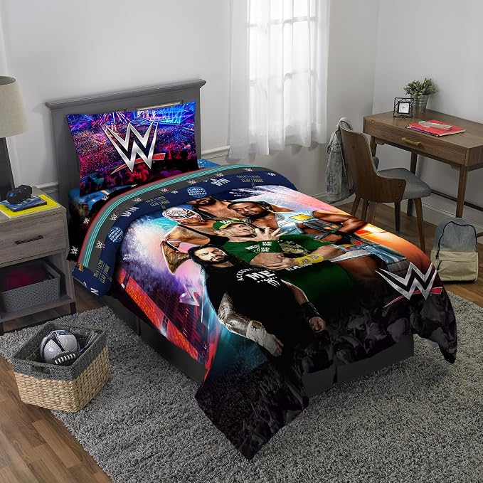 WWE Wrestlemania Kids Bedding Set, Super Soft Microfiber Comforter & Sheet Set, 4-Piece Twin, (Officially Licensed Product) by Franco