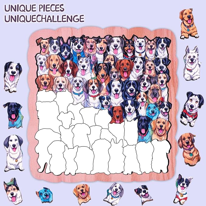 Wooden Puzzles for Adults,Hundred Dogs Wooden Jigsaw Puzzles 61pcs,11.2x11.2in,Large,Unique Shape Adult Puzzles,Irregular Wood Puzzles Creative Gift for Adults and Kids Family Game