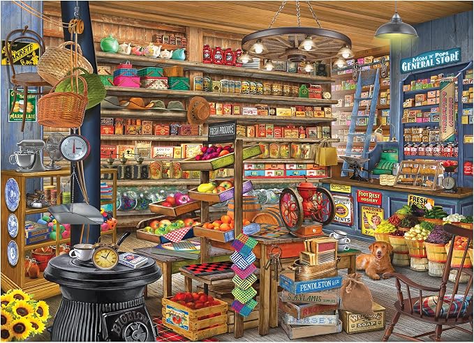 RoseArt - Chris Bigelow Country - Mom and Pops 1000 Piece Jigsaw Puzzle - Vintage Country Store Scene– Adult Puzzle – Finished Size 26.625 x 19.25, Made in USA