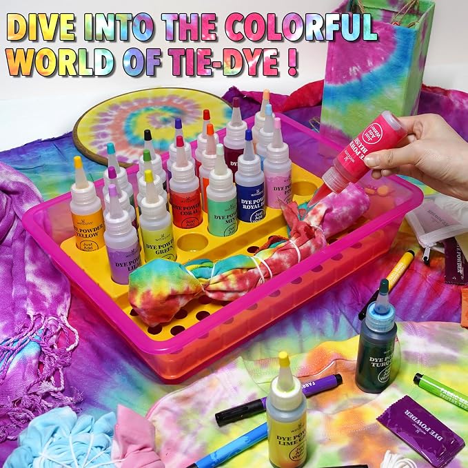 20 Colors Tie Dye Kit, 174 PCS Tie Dye Set Including 20 Pre-Filled Tye Dye Bottles, 1 Tie Dye Workstation, 7 Set Fabric Markers, Non Toxic Permanent Fabric Dye Art Set- Perfect for Family & Party Fun