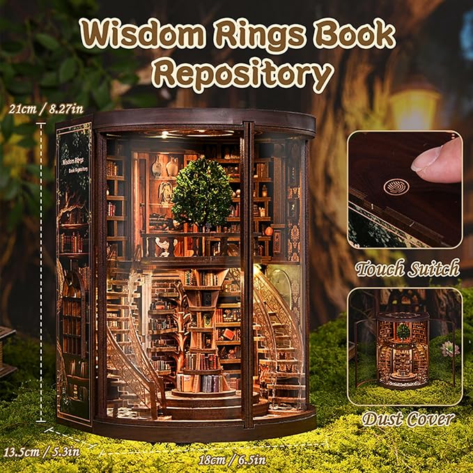 ISSEVE Book Nook Kits for Adults, Library Booknook Kit DIY Miniature Dollhouse Book Nooks, 3D Wooden Puzzle Model Creative Bookshelf Home Decoration Adult Crafts Kits Gift (Wisdom Book Repository)