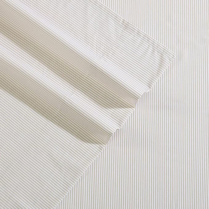 Nautica – Queen Size Sheet Set, Crisp Cotton Percale Bedding with Matching Pillowcases, Lightweight & Breathable Bed Sheets, Deep Pocket, College Dorm Room Essentials (Penny Pinstripe Brown)