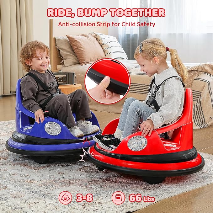 ELEMARA Kids Bumper Car, 1.9mph Max, 12V Electric Car for Toddlers, 360°Spin Bumping Car with Music, 5 Lighting Mode, DIY Stickers, Ride on Car with Remote Control, 2-Speed, 2 Driving Mode, Red