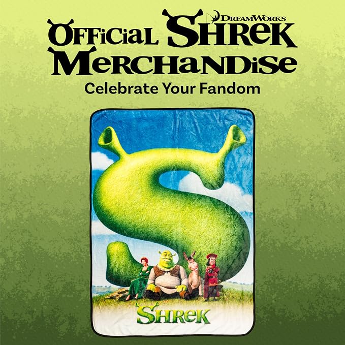 Silver Buffalo Shrek Movie Poster Featuring Donkey, Princess Fiona, and Lord Farquaad 45" x 60" Fleece Throw, Soft and Cozy Blanket, 250 GSM