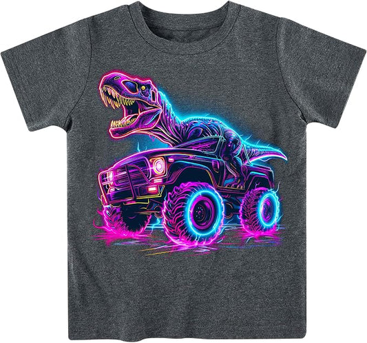 Lovekider Cotton Shirt for 3-6T Boys Truck Dinosaur Toddler Kids T-Shirt Short Sleeve Excavator Construction T-Rex Tee Shirts